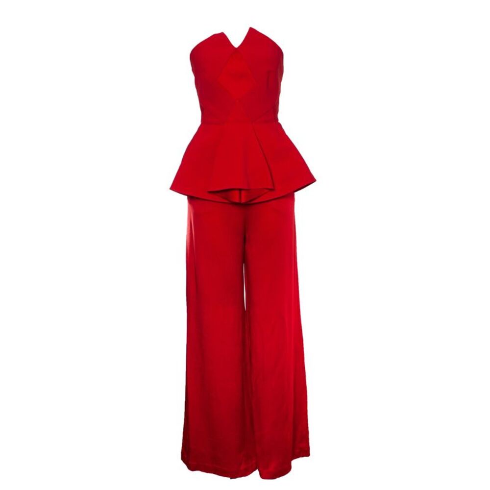 Roland Mouret Red strapless peplum jumpsuit